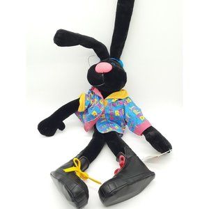 Dakin Sue Sona 1992 Black Rappit, Rabbit Plush Toy w/ Shirt Cap and Shoes. W/Tag